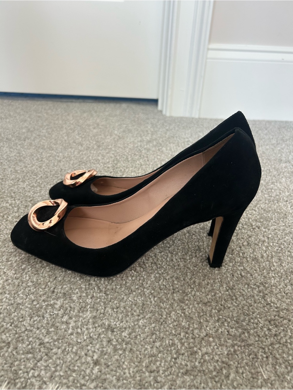 LK Bennett Black Suede Pumps with Gold Circle Accent - Picture 2 of 5